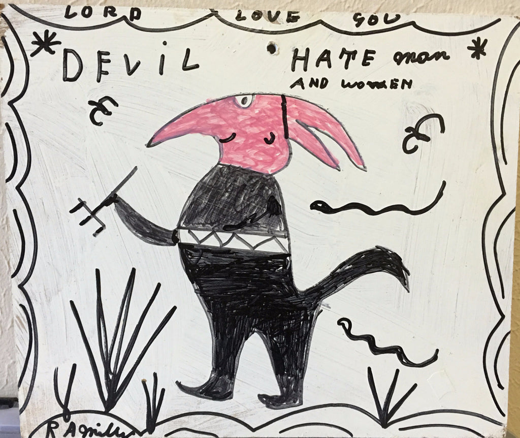 R. A. Miller Drawing "Devil and Snakes: Devil Hate Man and Women" Wood - Traditional Art Limited