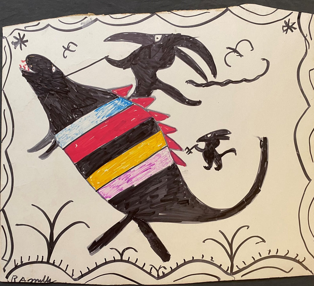 R. A. Miller “Devil riding a creature” original drawing on poster board. Only 1 available.
